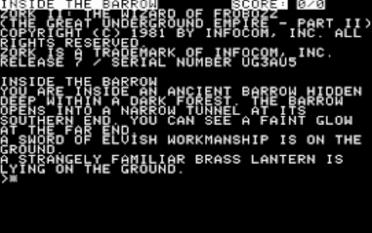 Gameplay screen of Zork II The Wizard of Frobozz (4/4)