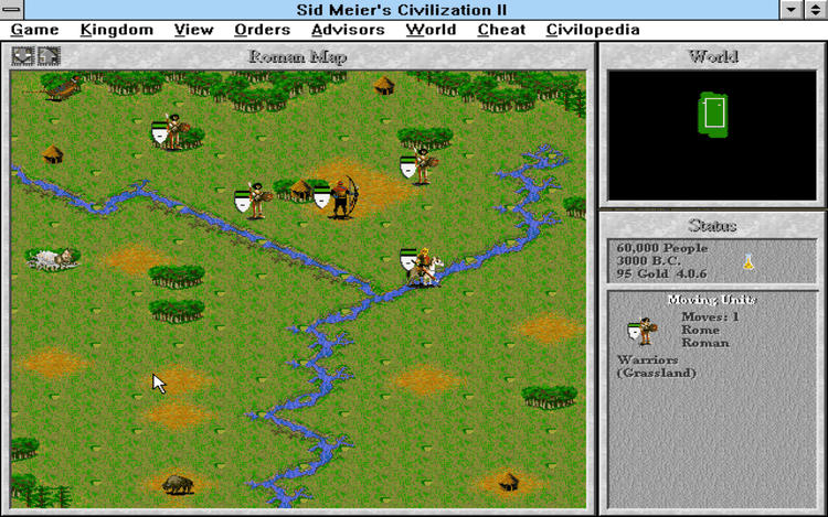 Gameplay screen of Sid Meier's Civilization II (1/8)