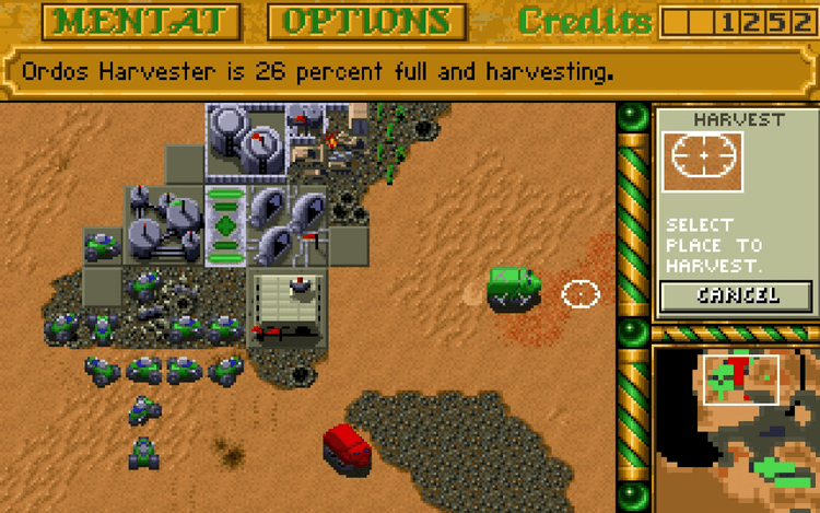 Gameplay screen of Dune II: The Building of a Dynasty (1/8)