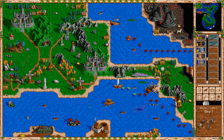 Gameplay screen of Heroes of Might and Magic II: The Price of Loyalty (5/8)