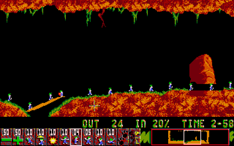 Gameplay screen of Lemmings (3/8)