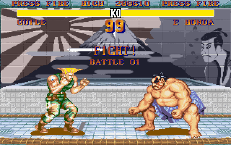Gameplay screen of Street Fighter II (1/8)