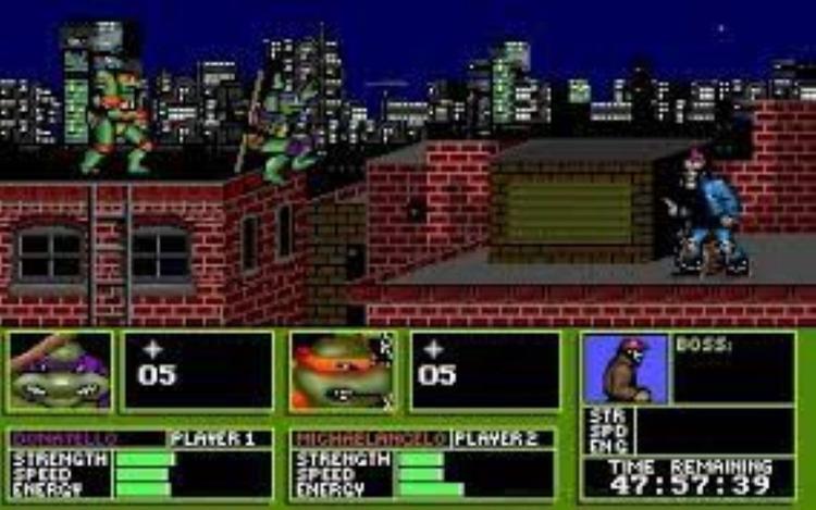 Gameplay screen of Teenage Mutant Ninja Turtles (1/8)