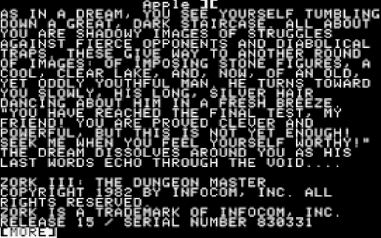 Gameplay screen of Zork III: The Dungeon Master (4/4)