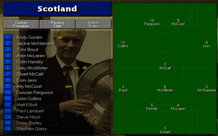 Gameplay screen of Championship Manager: Season 97/98 (1/8)