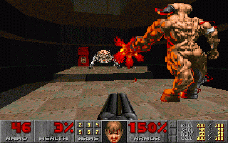 Gameplay screen of DOOM II (1/8)