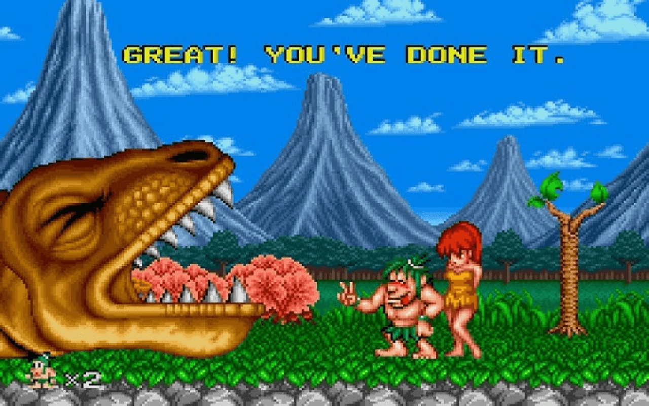 Gameplay screen of Joe & Mac: Caveman Ninja (1/4)