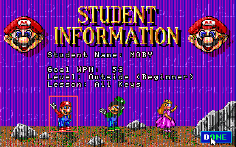 Gameplay screen of Mario Teaches Typing (1/4)