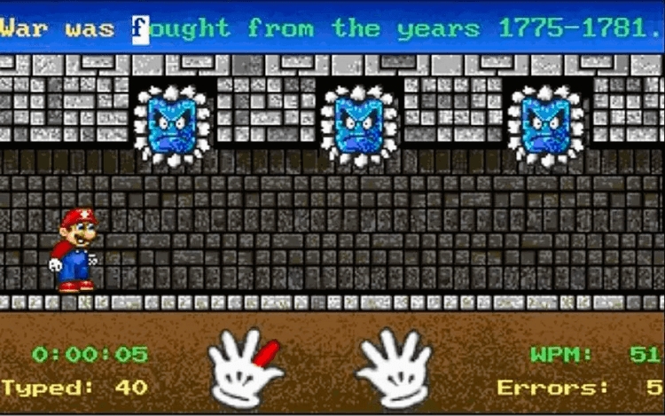 Gameplay screen of Mario Teaches Typing (3/4)
