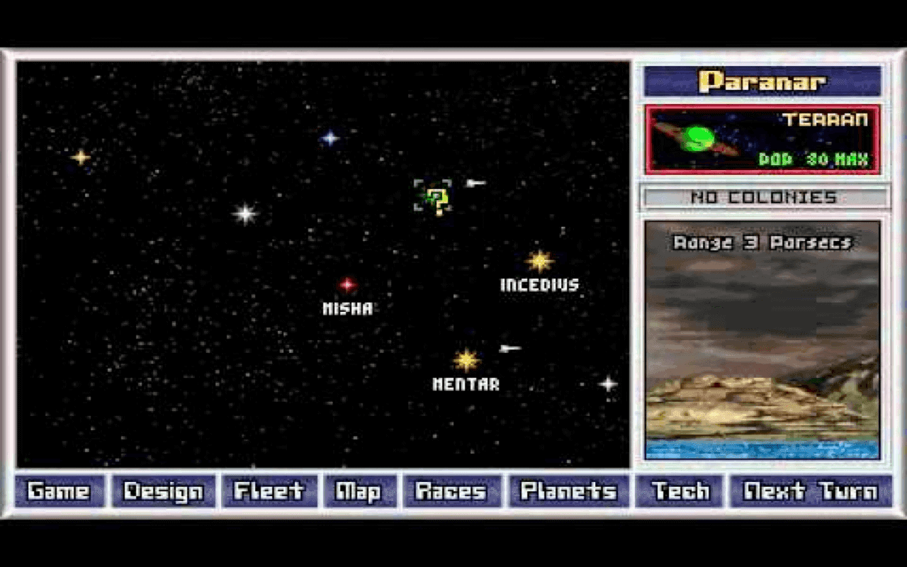 Gameplay screen of Master of Orion (7/8)