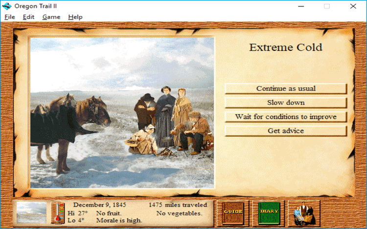 Gameplay screen of Oregon Trail II (7/8)