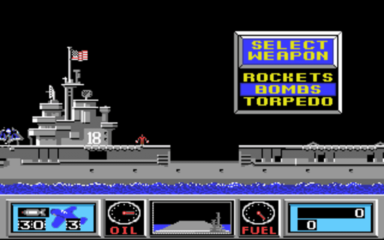 Gameplay screen of Wings of Fury (2/8)