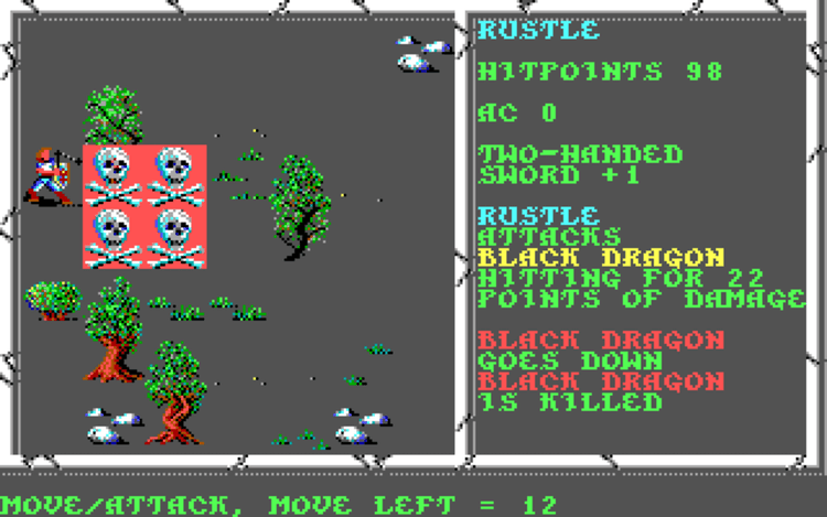 Gameplay screen of Curse of the Azure Bonds (3/4)