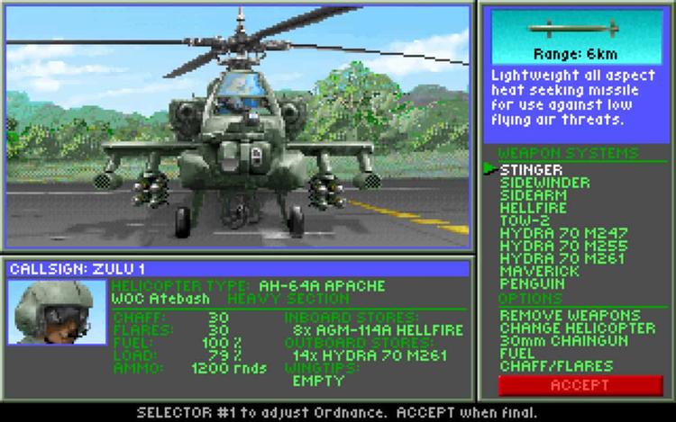 Gameplay screen of Gunship 2000 (6/8)