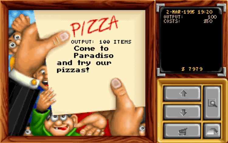 Gameplay screen of Pizza Tycoon (1/8)