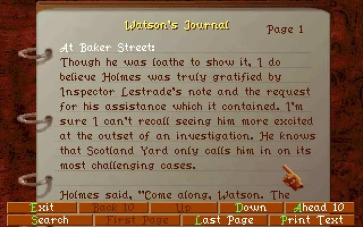 Gameplay screen of The Lost Files of Sherlock Holmes: The Case of the Serrated Scalpel (5/8)