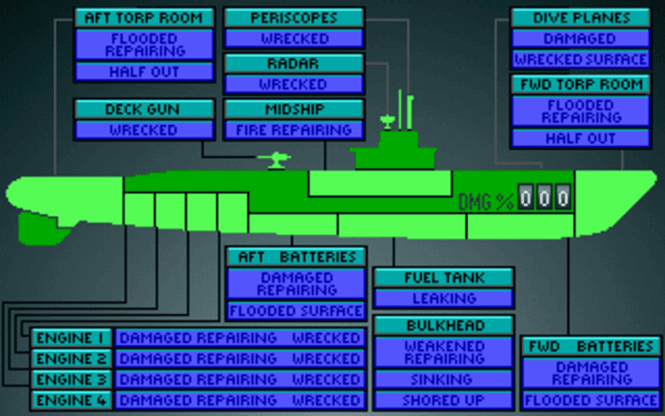 Gameplay screen of Silent Service II (7/8)