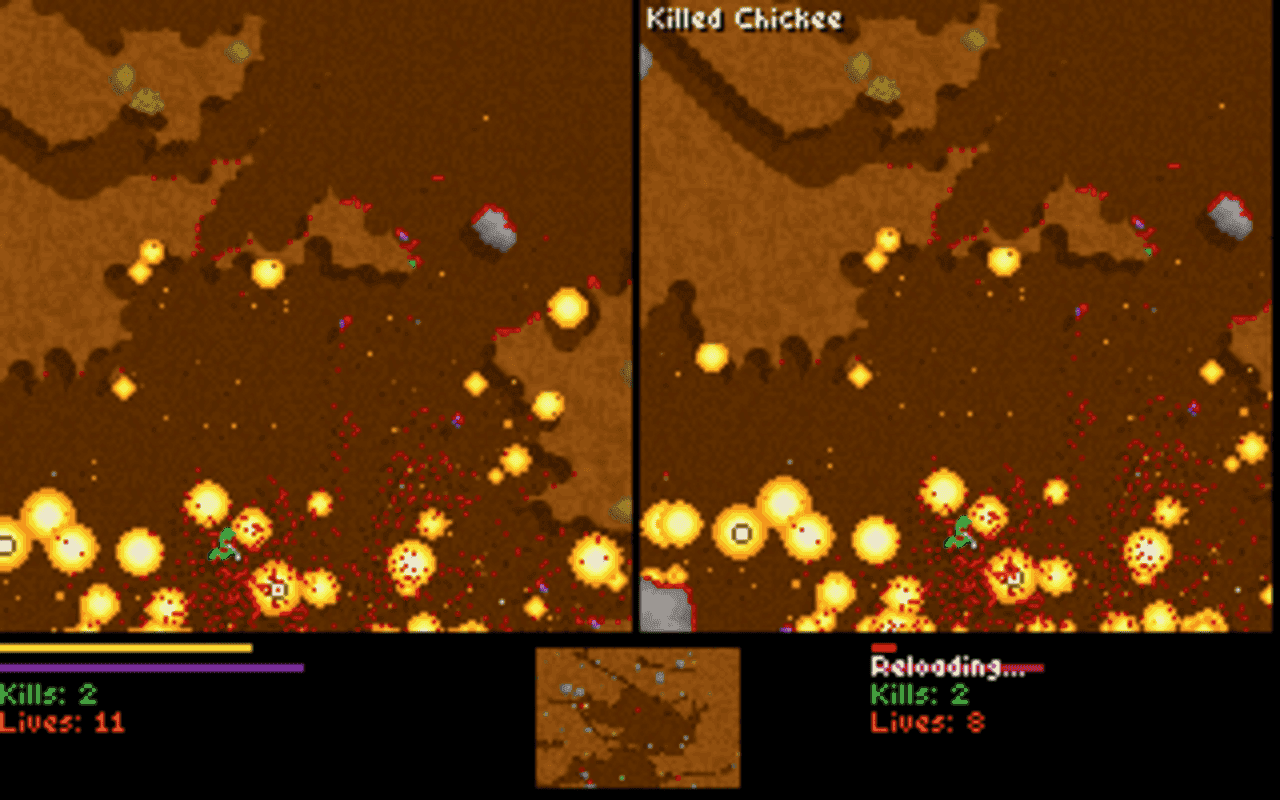 Gameplay screen of Liero (8/8)