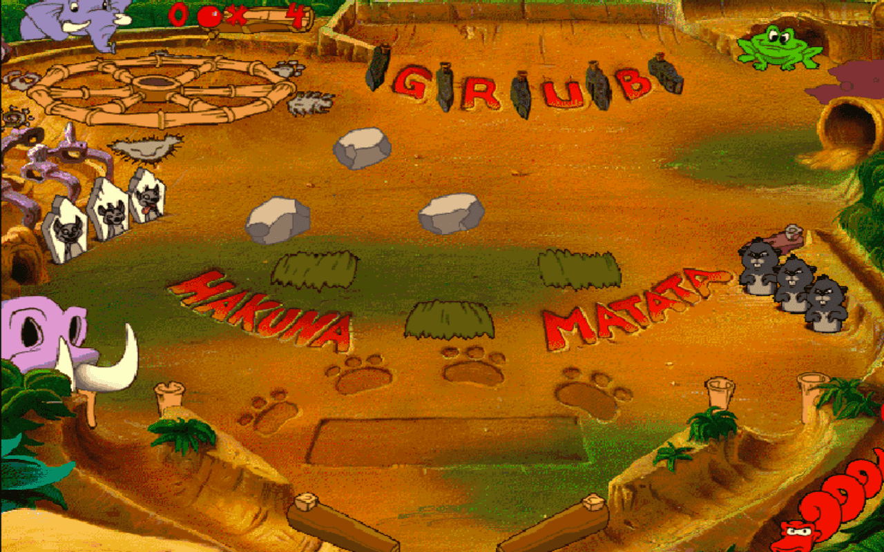 Gameplay screen of Disney's Hot Shots: Timon and Pumbaa's Jungle Pinball (1/4)