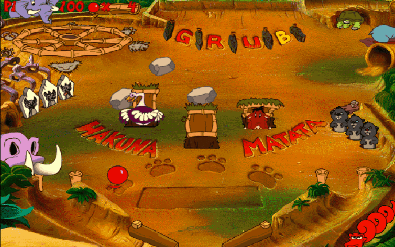Gameplay screen of Disney's Hot Shots: Timon and Pumbaa's Jungle Pinball (2/4)