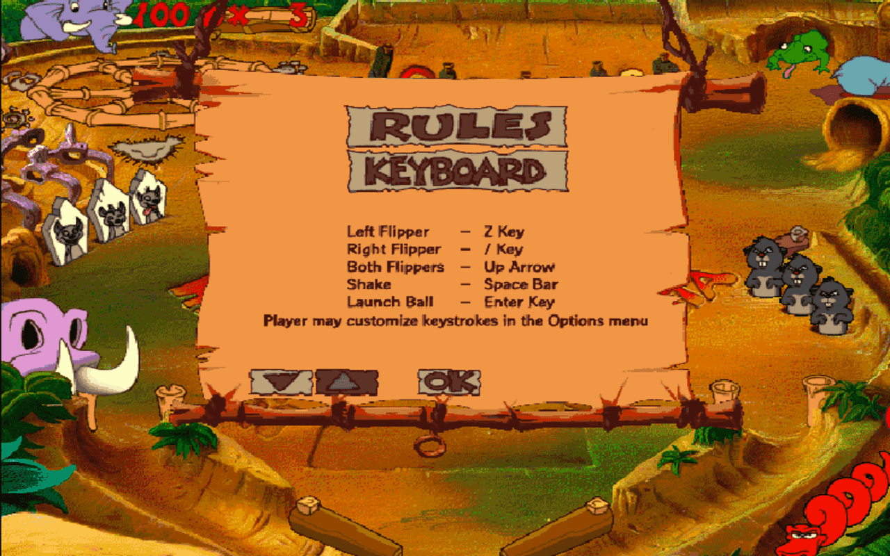 Gameplay screen of Disney's Hot Shots: Timon and Pumbaa's Jungle Pinball (3/4)