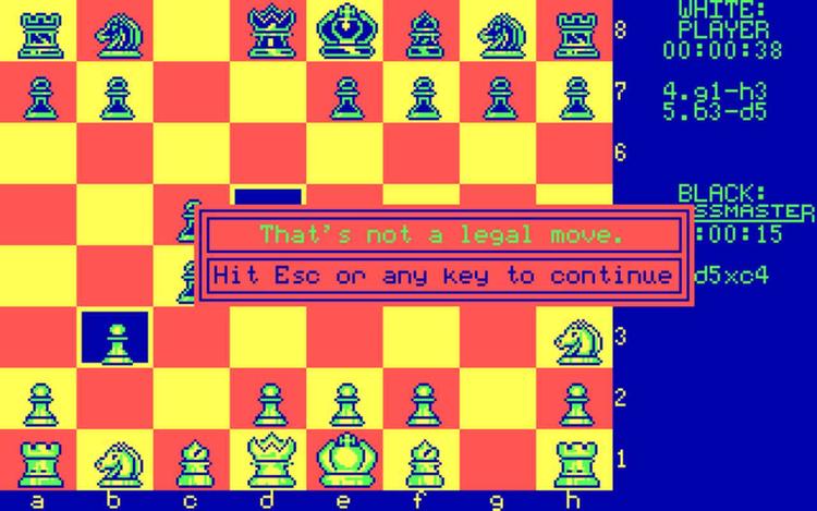 Gameplay screen of The Chessmaster 2000 (3/4)