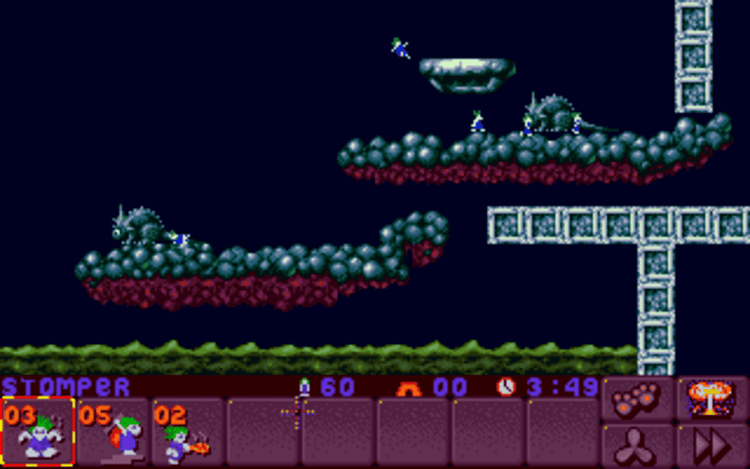 Gameplay screen of Lemmings 2: The Tribes (6/8)