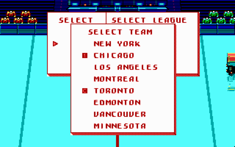 Gameplay screen of Blades of Steel (1/8)