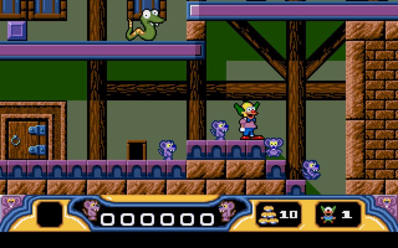 Gameplay screen of Krusty's Super Fun House (1/8)