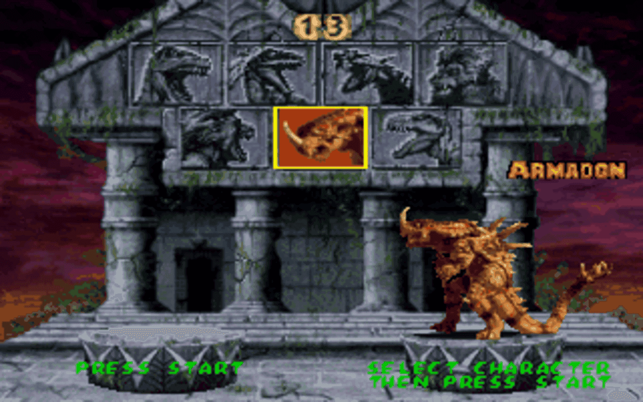 Gameplay screen of Primal Rage (1/4)