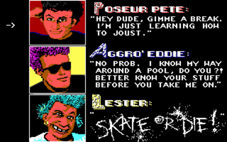 Gameplay screen of Skate or Die (2/8)