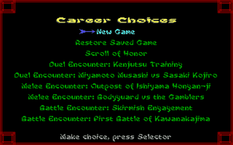 Gameplay screen of Sword of the Samurai (1/8)