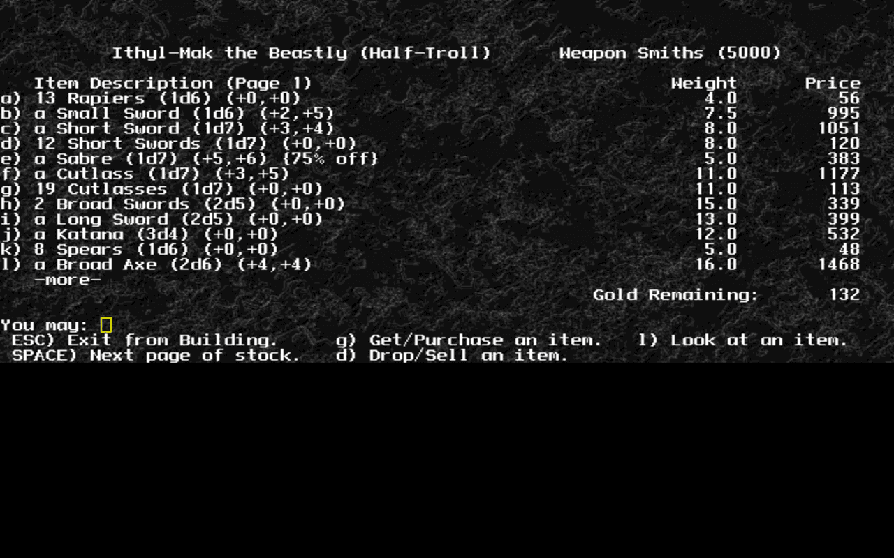 Gameplay screen of Angband (6/8)