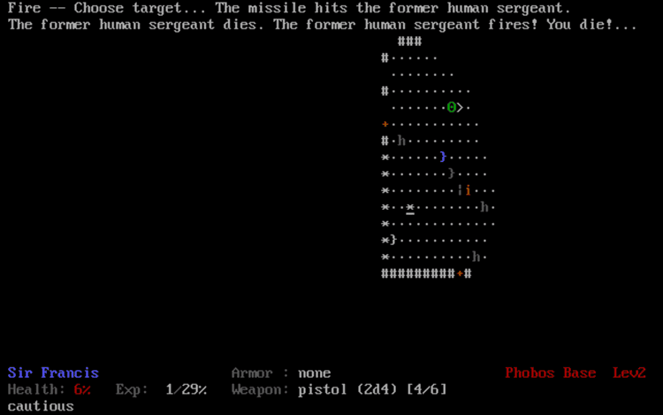 Gameplay screen of Doom, the Roguelike (6/8)