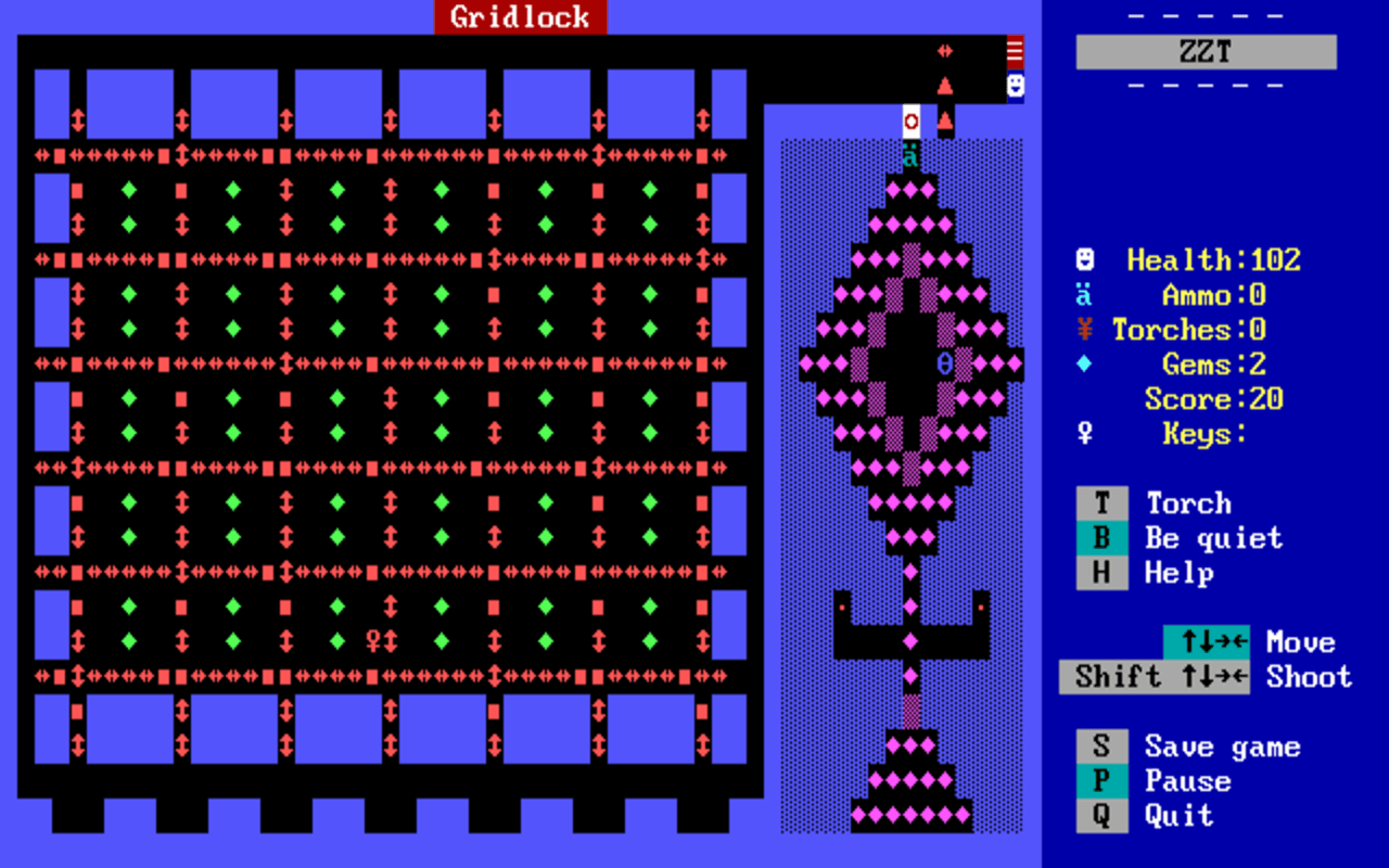 Gameplay screen of ZZT (1/8)