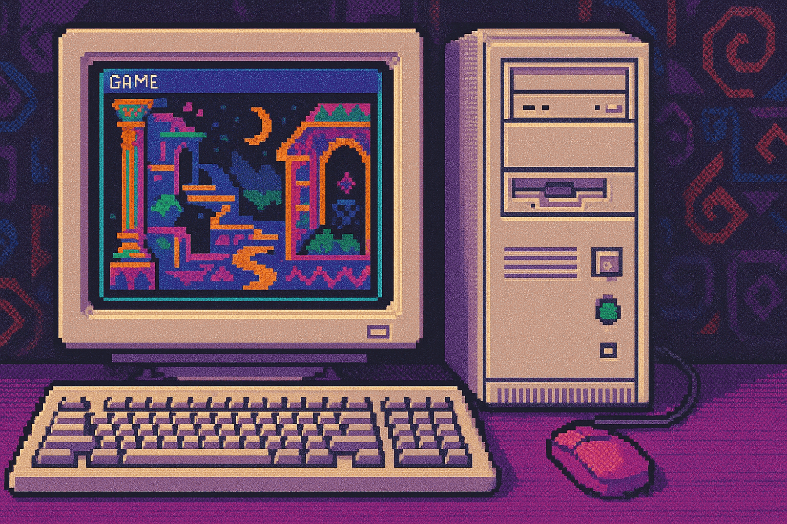 A vintage computer setup displaying a DOS interface.