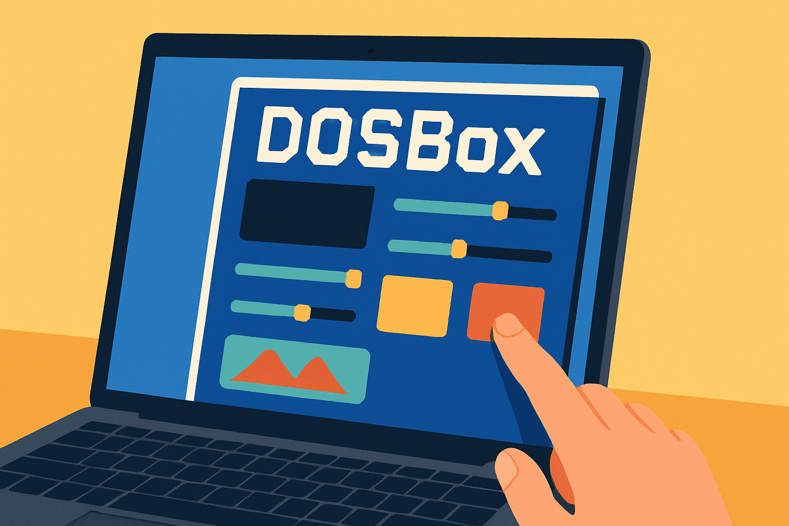 Adjusting DOSBox emulator settings on a laptop.