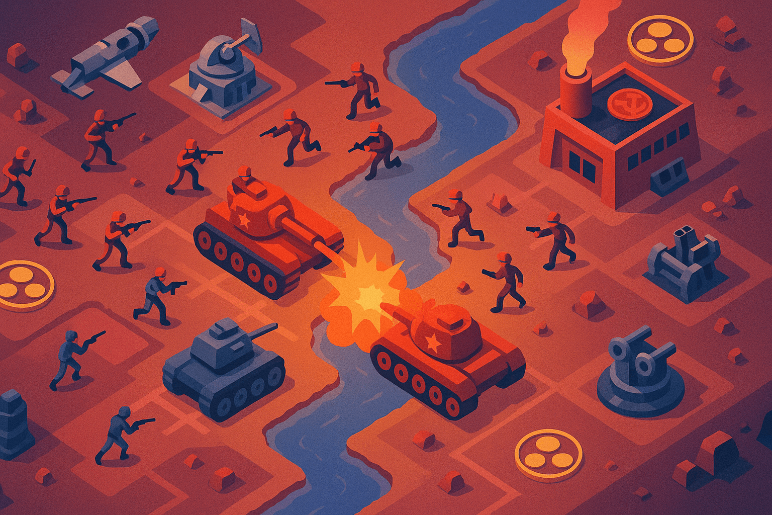 Un enfrentamiento entre las fuerzas soviéticas y aliadas en Command &amp; Conquer: Red Alert.