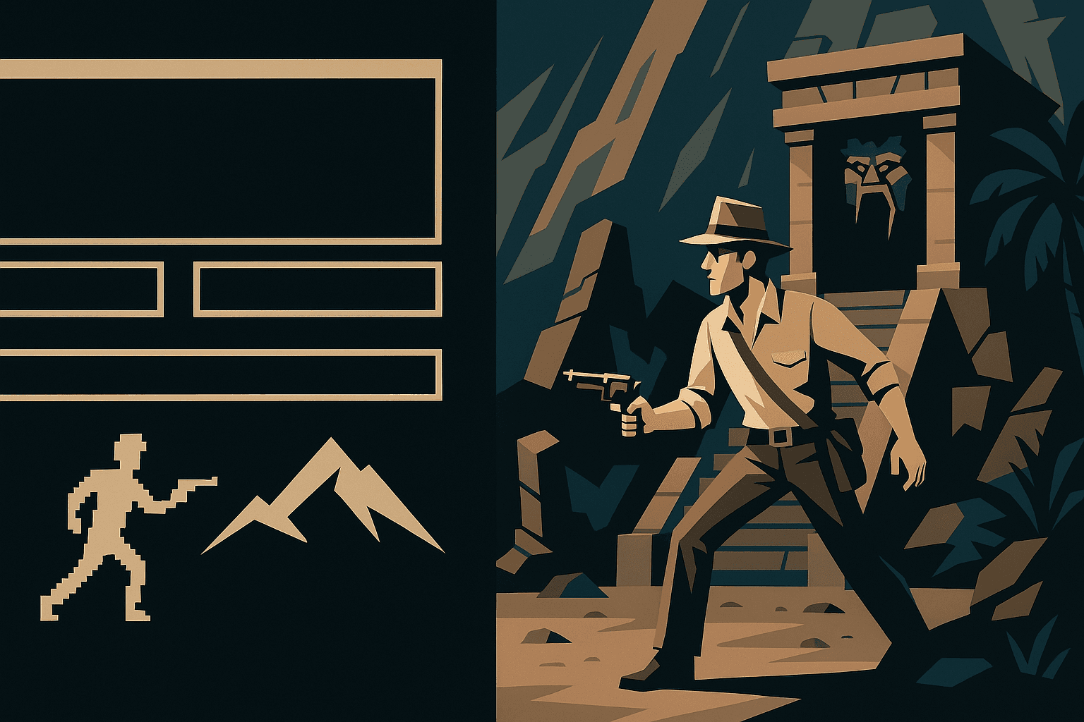 Contrast between text-based and graphical DOS adventures.