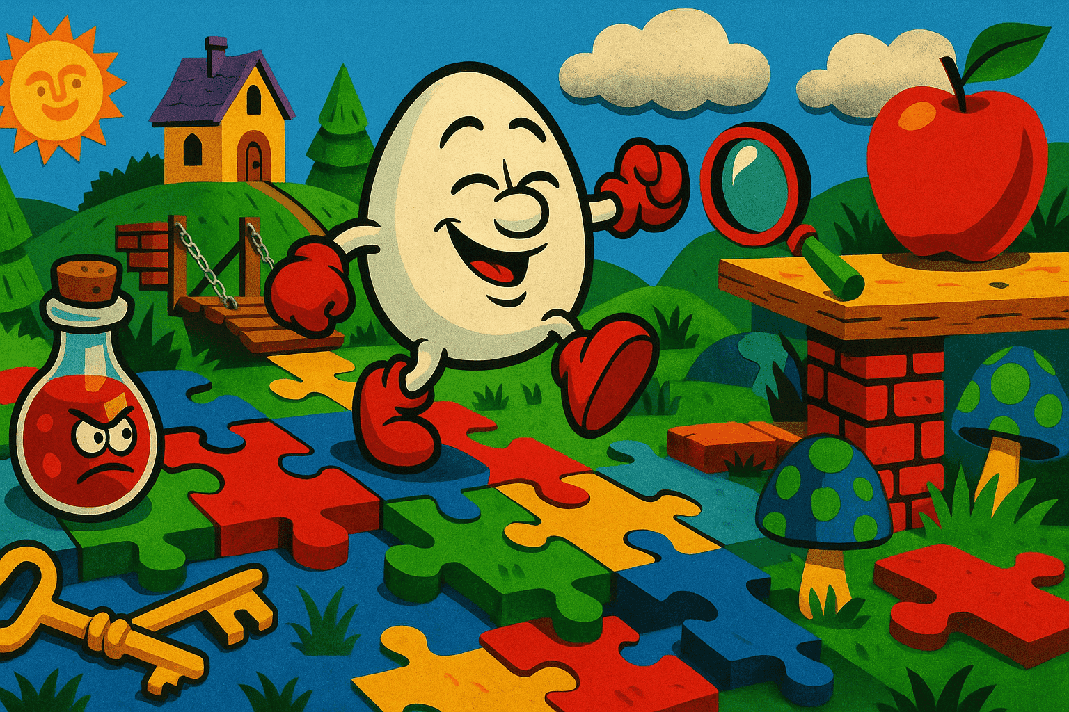 Dizzy, the egg character, in a puzzle-filled world.