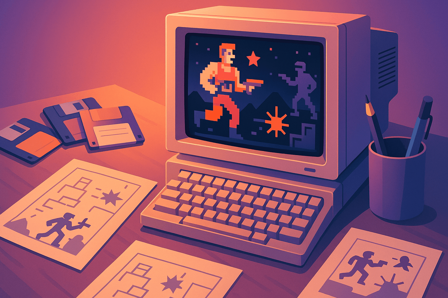 A retro DOS gaming setup highlighting vintage game development.