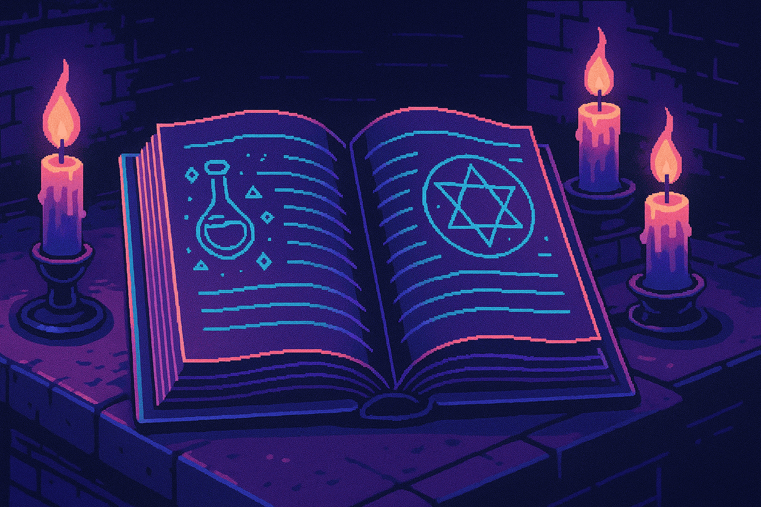 Spell book detailing crafting techniques in a mysterious setting.
