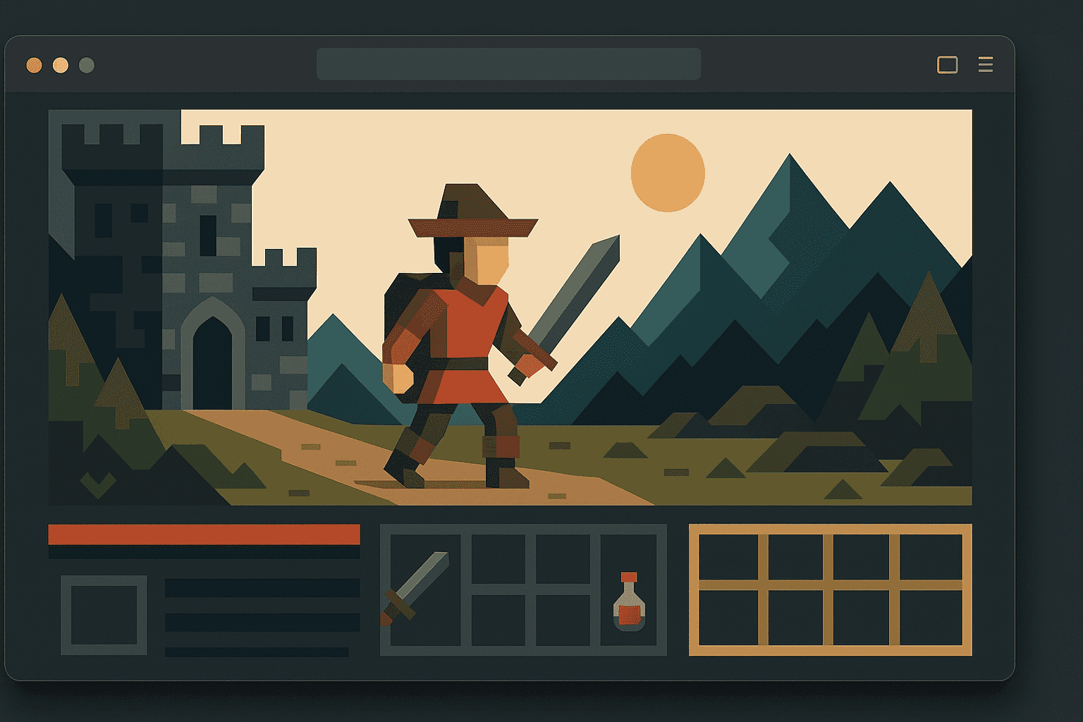 Pixelated DOS game interface on a modern browser screen.