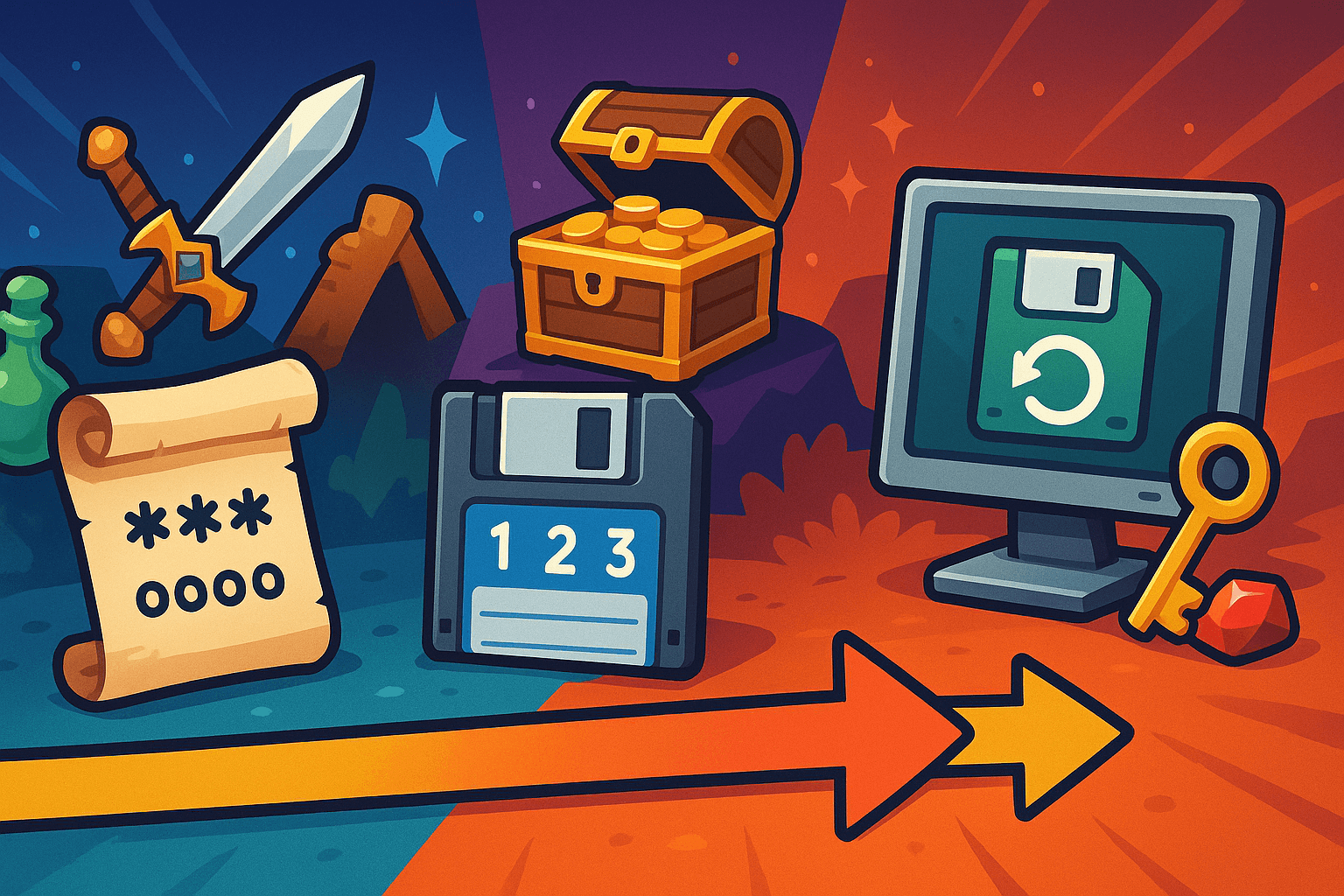 Illustration of the evolution of game save systems