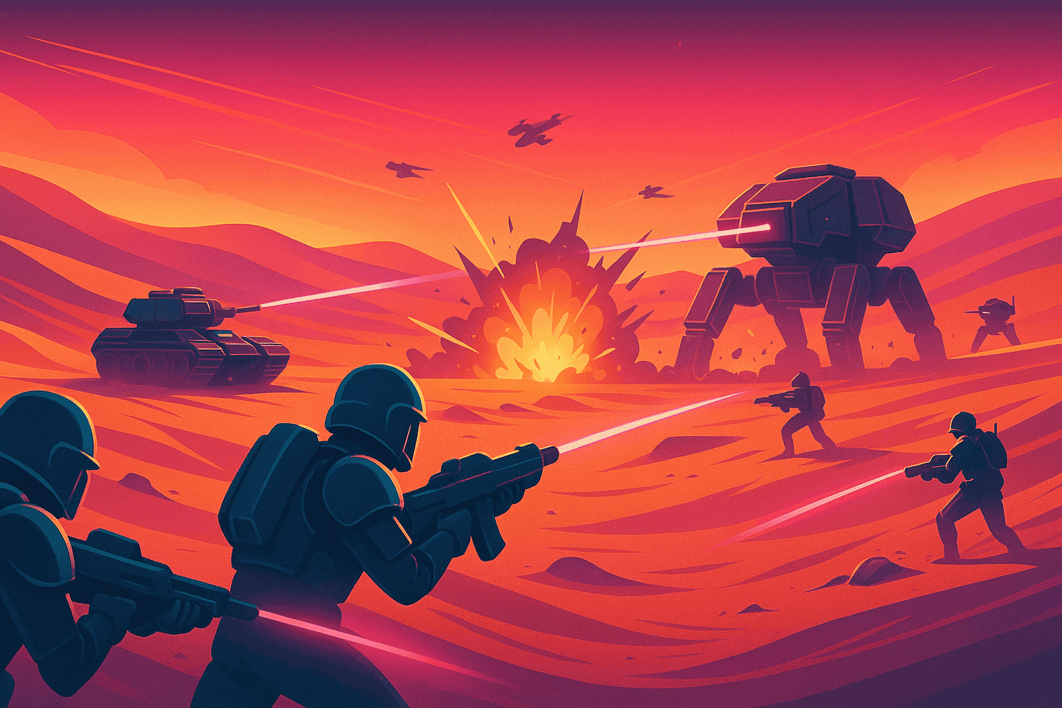 Escena de batalla en el desierto en Dune II
