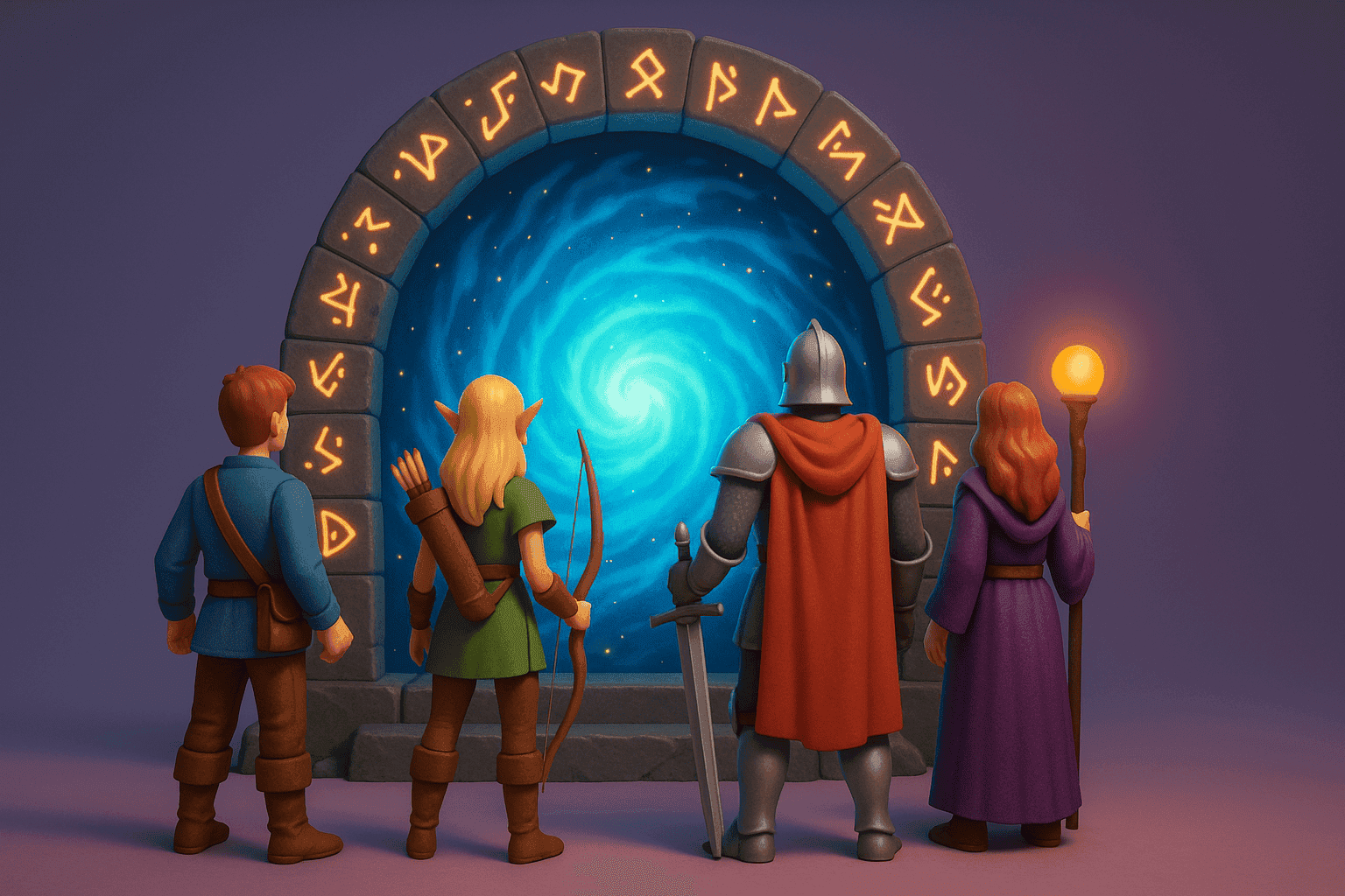 Adventurers at a mystical portal
