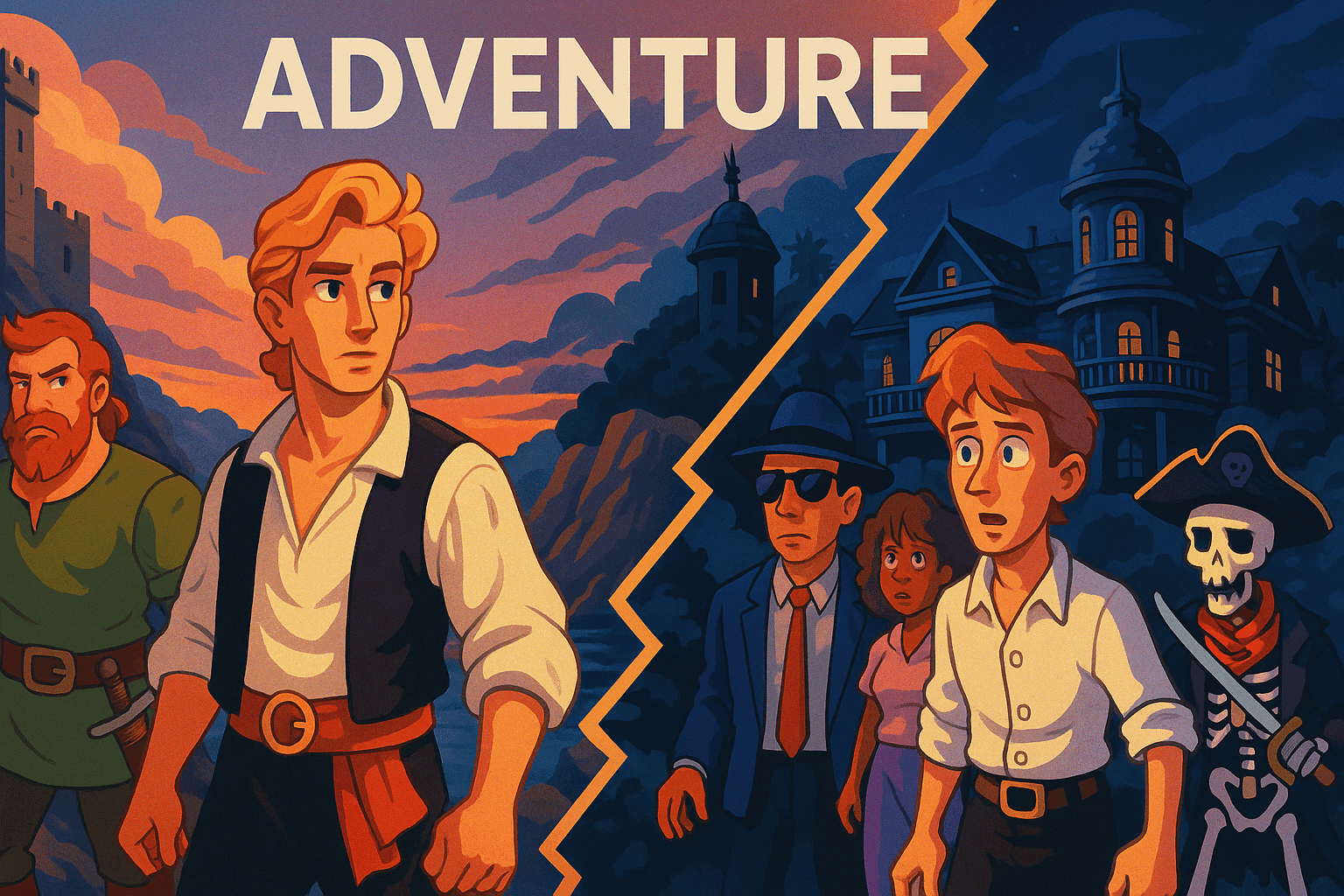 A mural illustrating iconic moments from Sierra and LucasArts adventure games.
