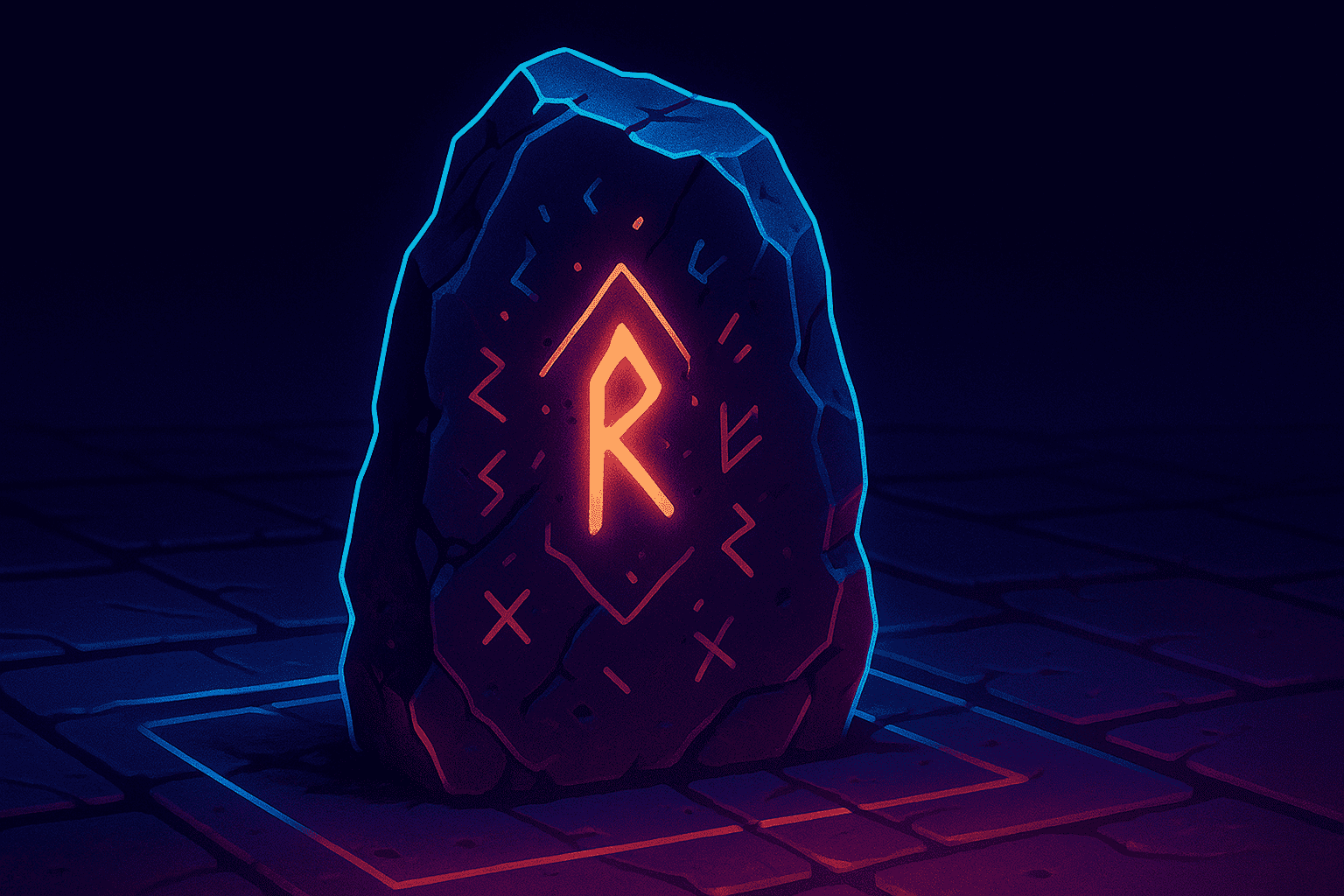 Mysterious rune-inscribed stone representing Dungeon Master II's magic system.