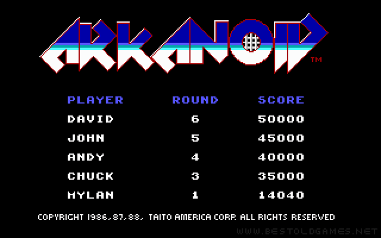 Gameplay screen of Arkanoid (4/8)