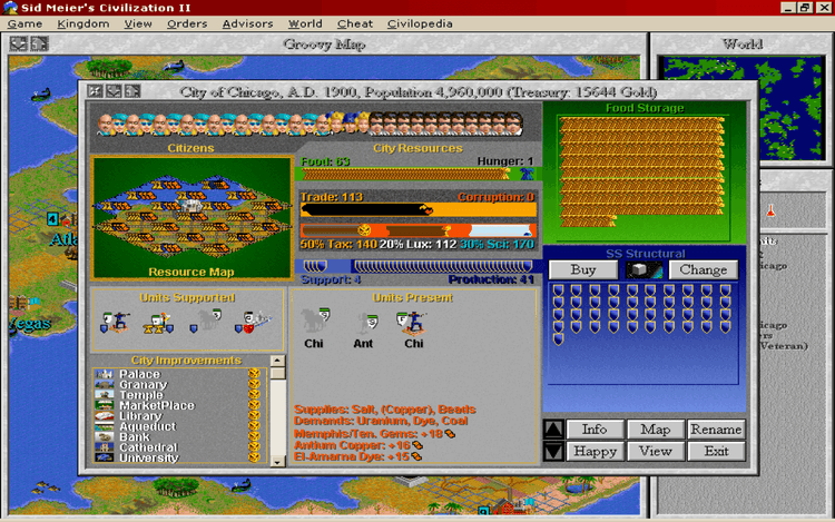 Gameplay screen of Sid Meier's Civilization II (6/8)